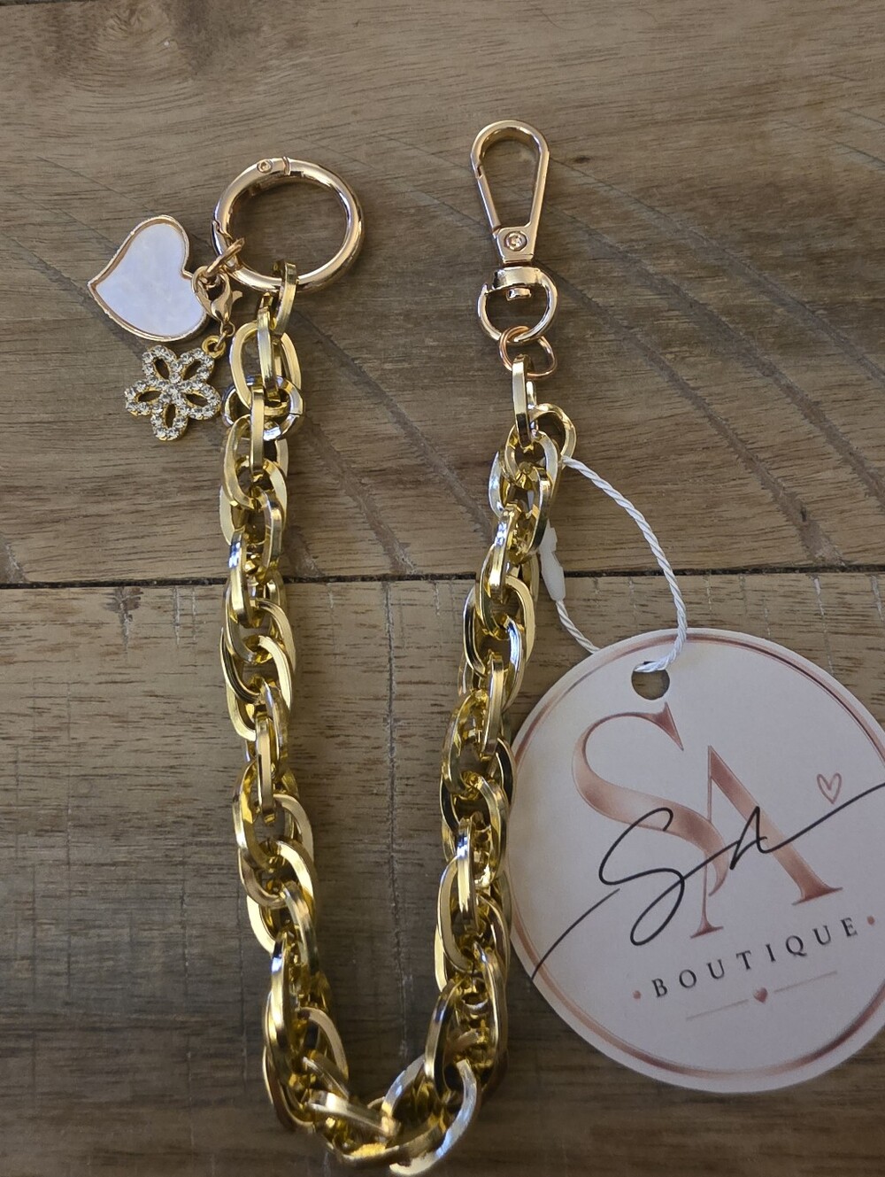 SaBoutique Gold-tone Chain Key & Bag Charwith Heart and Flower Charms
